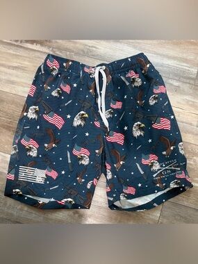 Grunt Style Men's Navy Blue Patriotic Eagle Flag Athletic Shorts